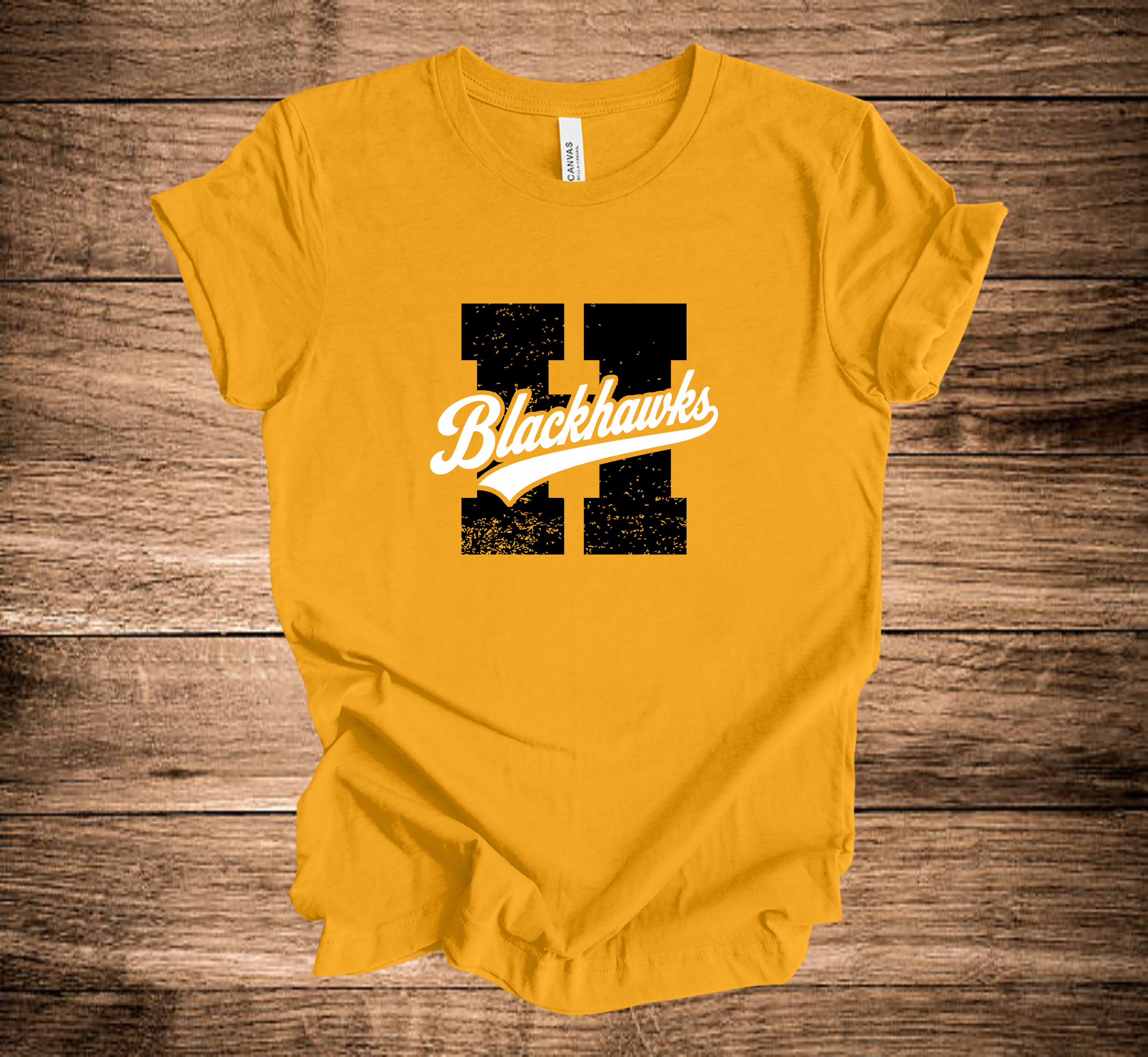 Hinton Blackhawks Script Through Block Distressed (+ options)