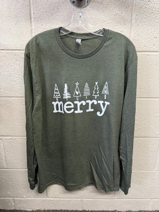 Winter Clearance - Merry Long Sleeve Tee - Adult Large