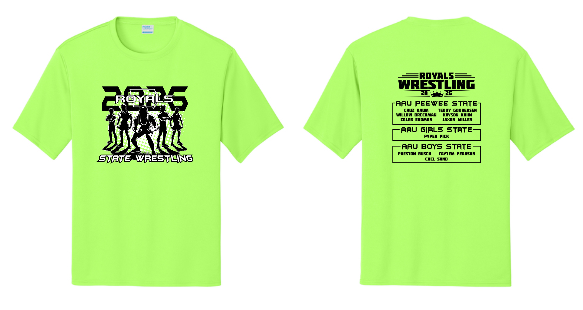 MMCRU Royals Youth State Wrestling Apparel - Neon Green - Dri-Fit T-Shirts