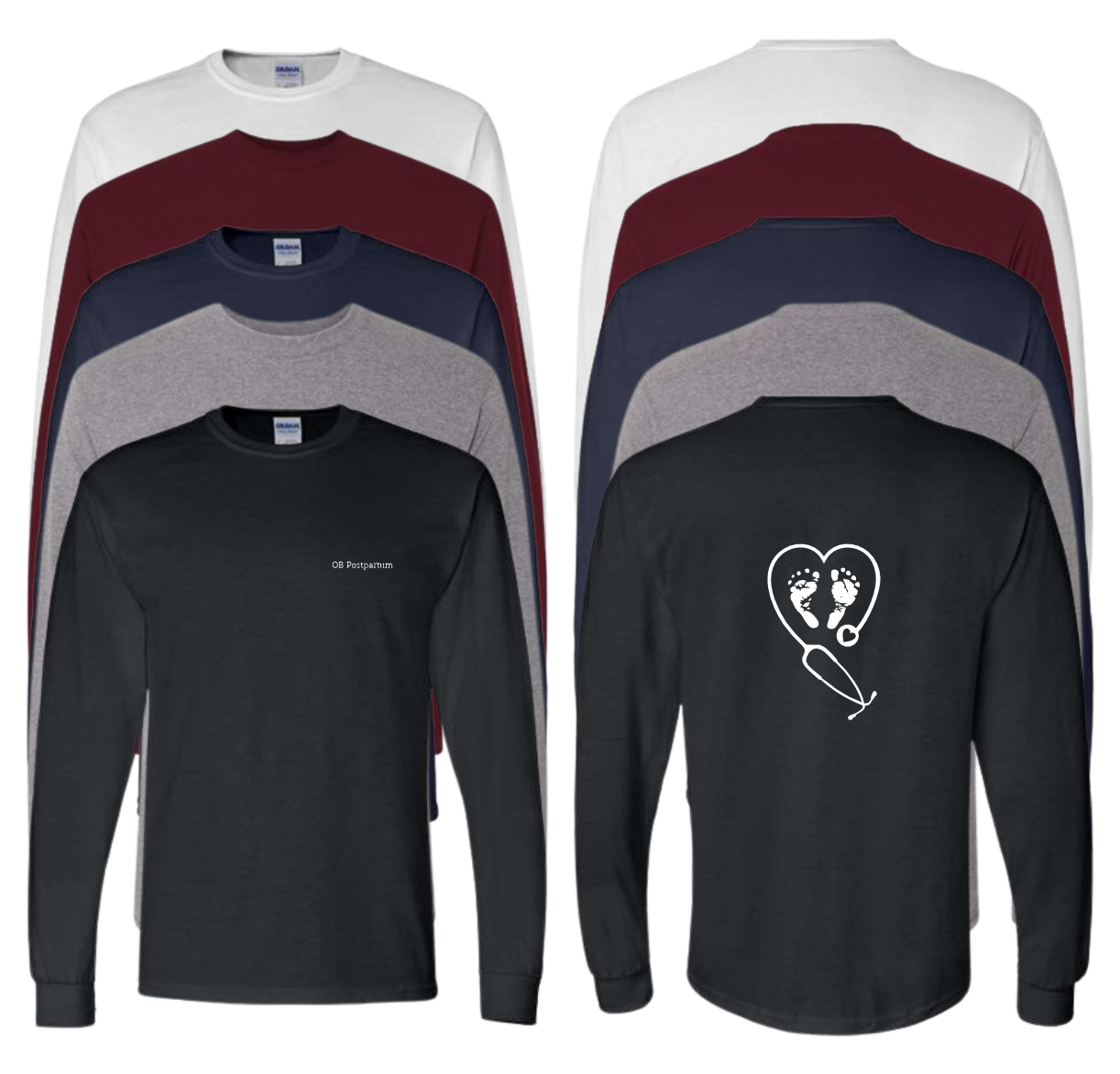 OB Postpartum Stethoscope Heart Cotton Long Sleeve T-Shirt (+ options)