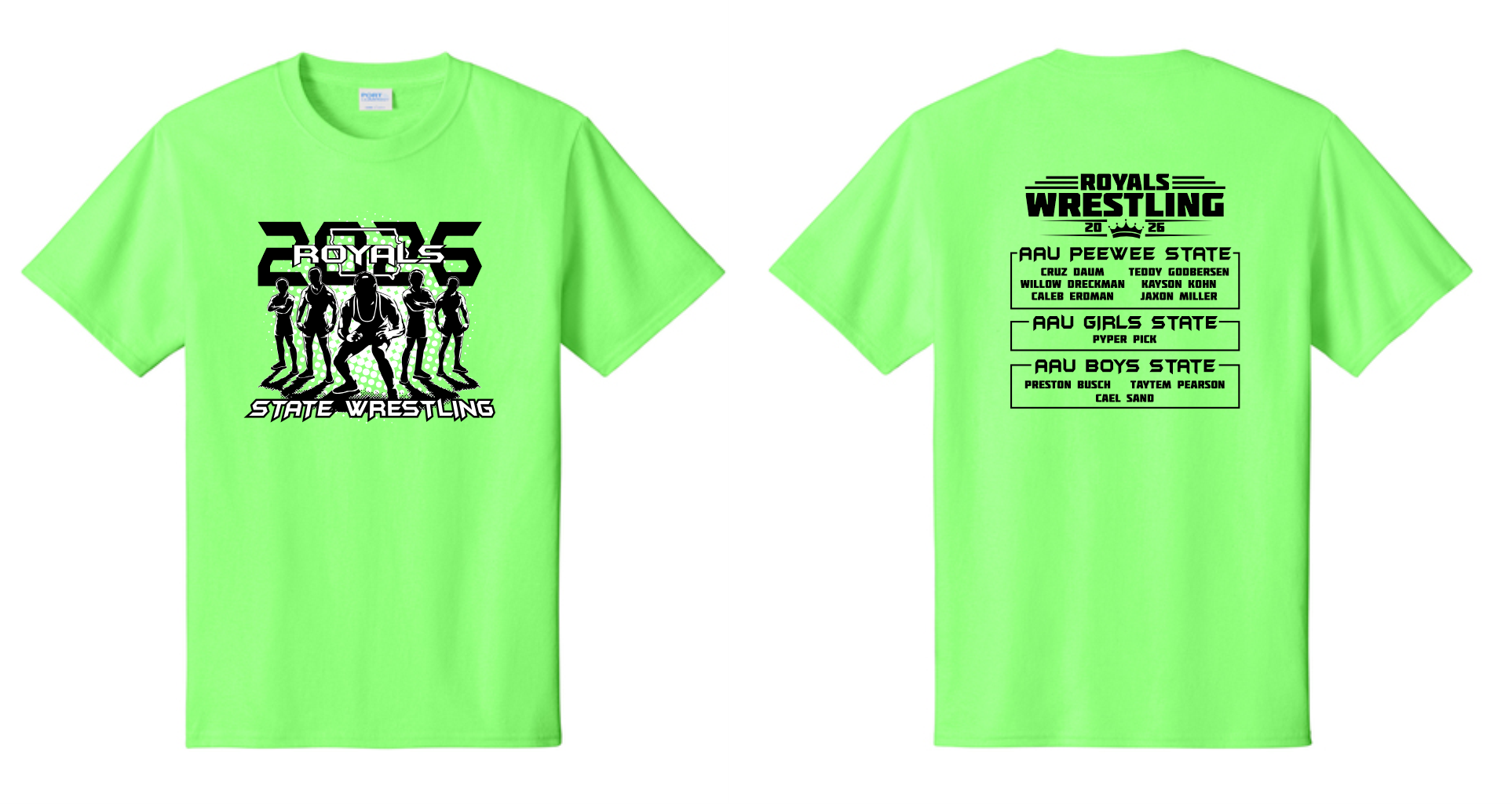 MMCRU Royals Youth State Wrestling Apparel - Neon Green - Cotton T-Shirts